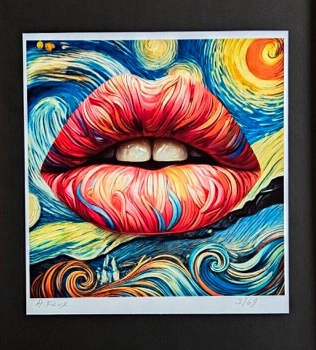 AIDAN FLUX | Hand Signed Original Print Framed Ltd. Ed. COA " THE LIPS OF LIFE " - 2