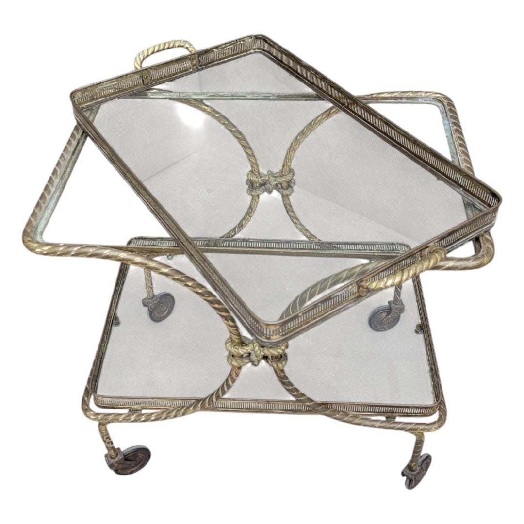 Mid Century French Bagues Style Brass Rope Bar Cart - 5