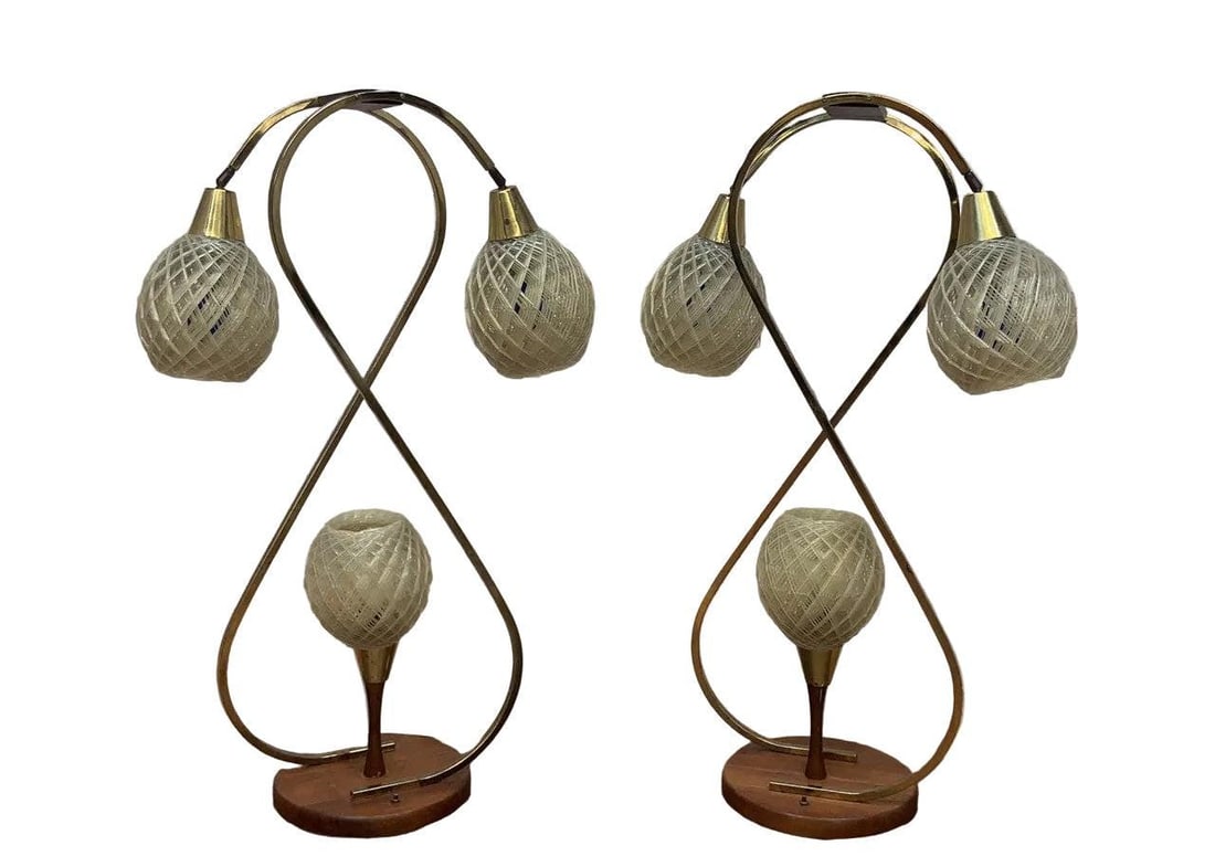 MCM Space Age Atomic Lucite Spaghetti Globe Lamp - Pair - 5