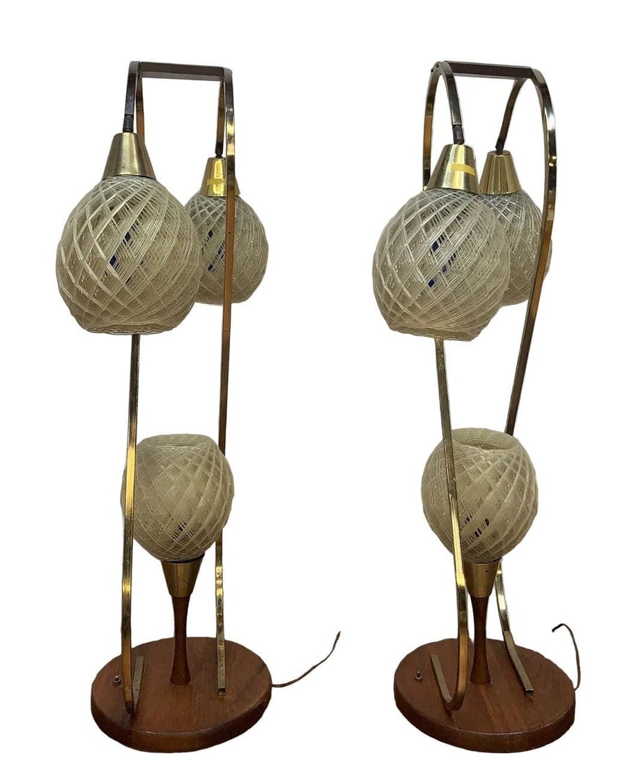 MCM Space Age Atomic Lucite Spaghetti Globe Lamp - Pair - 6