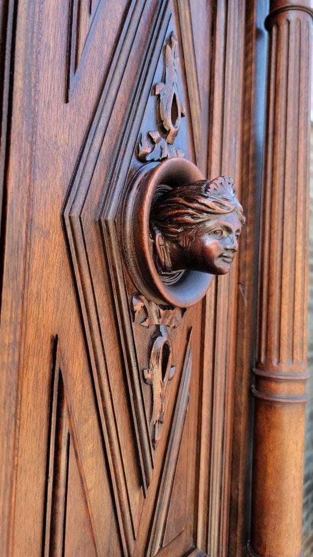 Antique French Gothic Figural Carved Chateau Sideboard Cabinet - 6