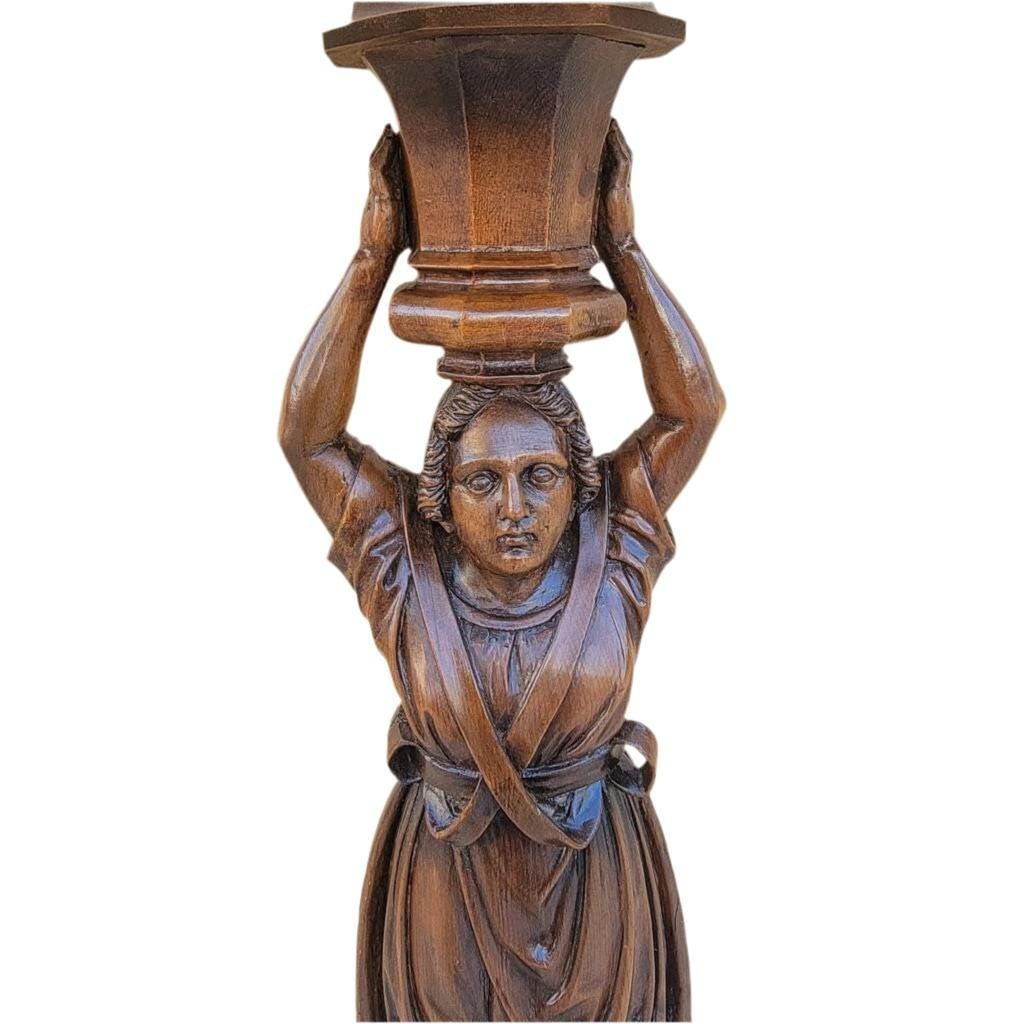 Antique Carved Walnut Figural Lamp - 7