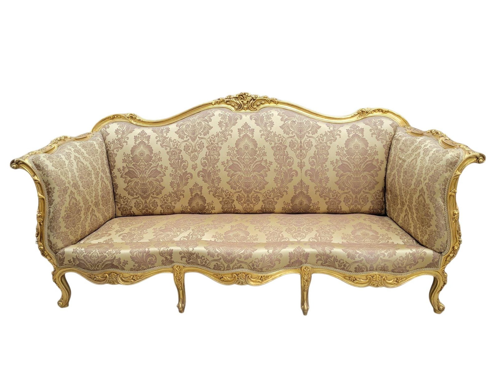 Antique French Regency Style Carved Gilded 5 Piece Parlor Set - 5