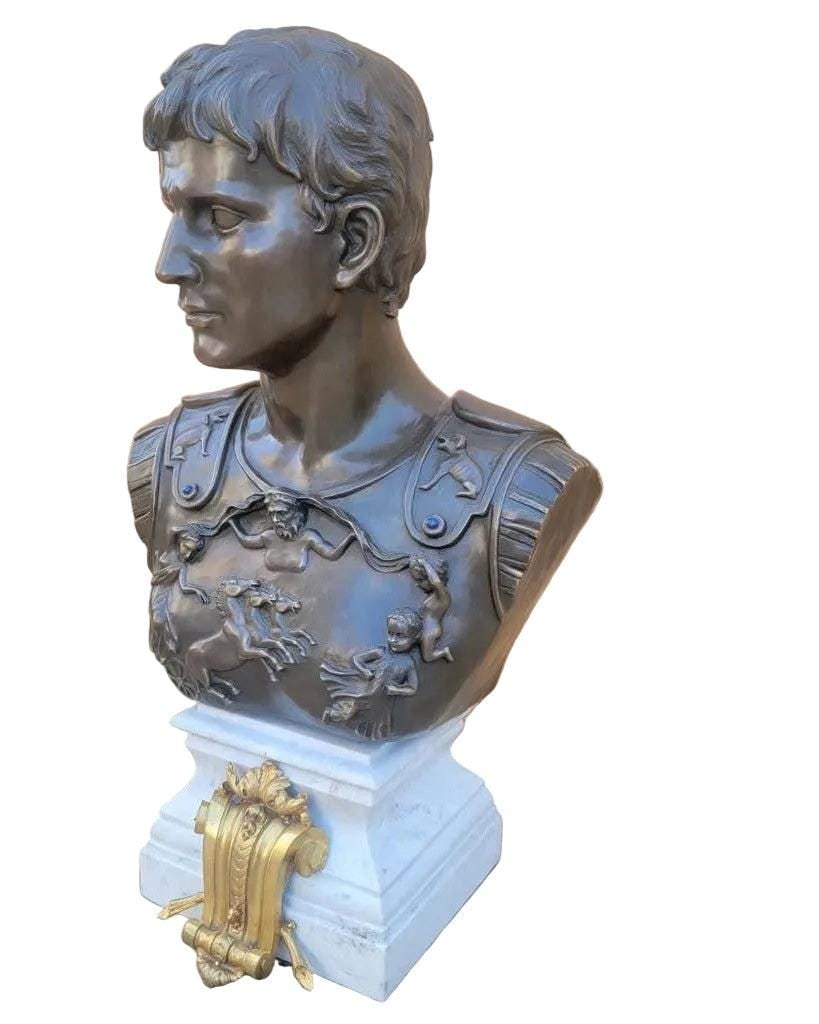 Vintage Italian Grand Tour Bronze Bust of Julius Augustus Caesar - 3