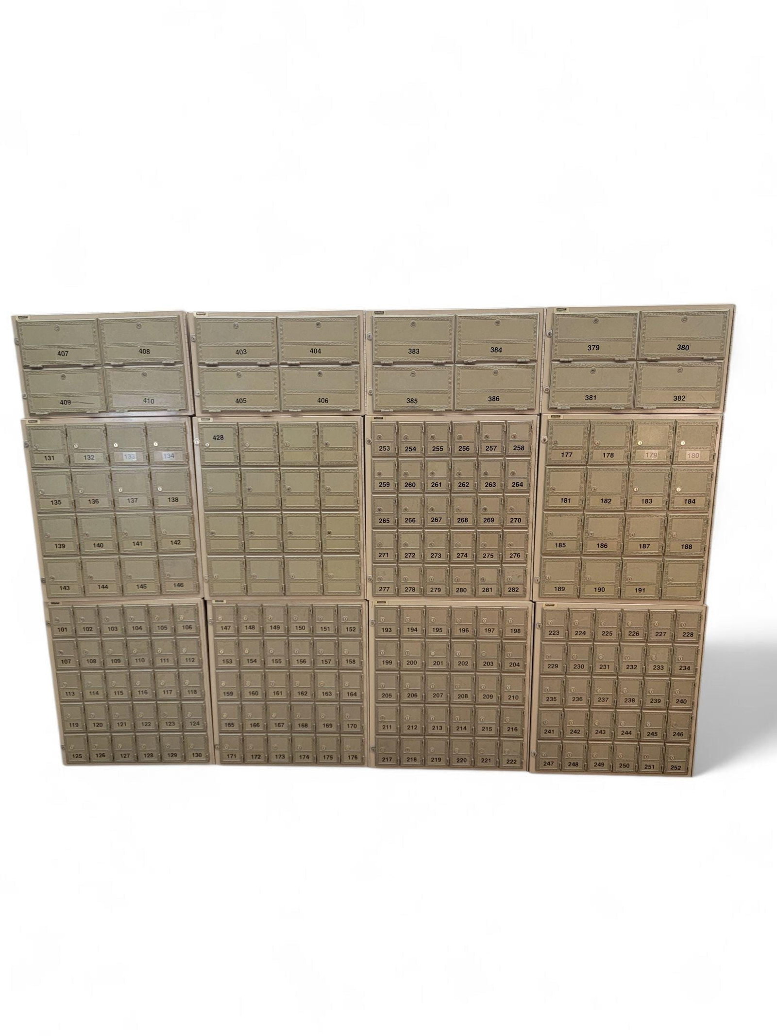 Vintage Metal Mailroom Storage Boxes by Salisbury Industries - Set of 12: Materials: metalVintage Metal Mailroom Storage Boxes by Salisbury Industries - Set of 12 This unique set of 12 vintage mailroom storage boxes was salvaged from a historic Downtown Chicago building,