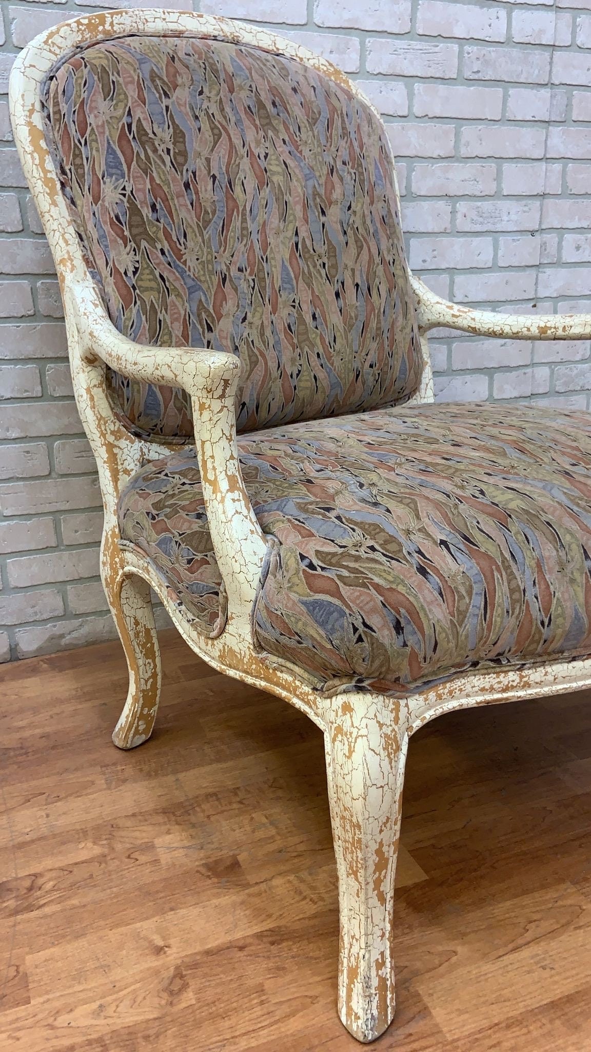 Vintage English Regency Upholstered Armchair with Antiqued Crackle Paint Finish - 4