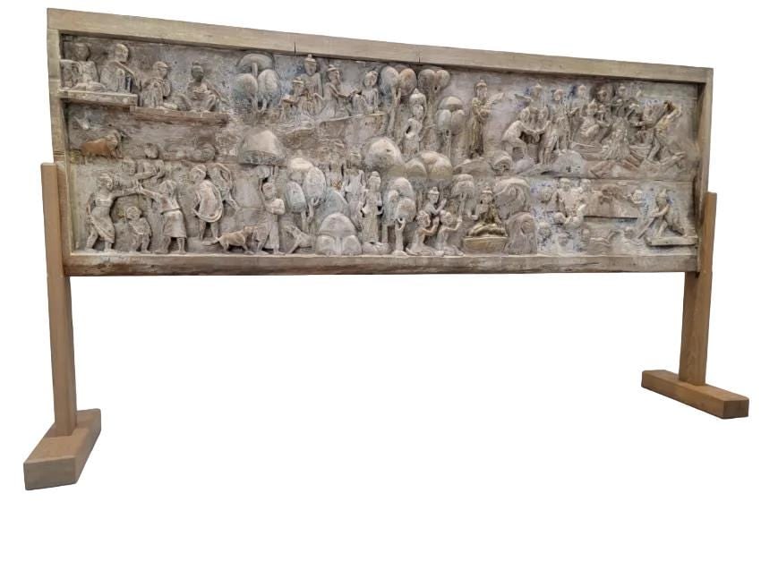 Antique Monumental Burmese Carved Mandalay Village Market Scene with Stand - 2