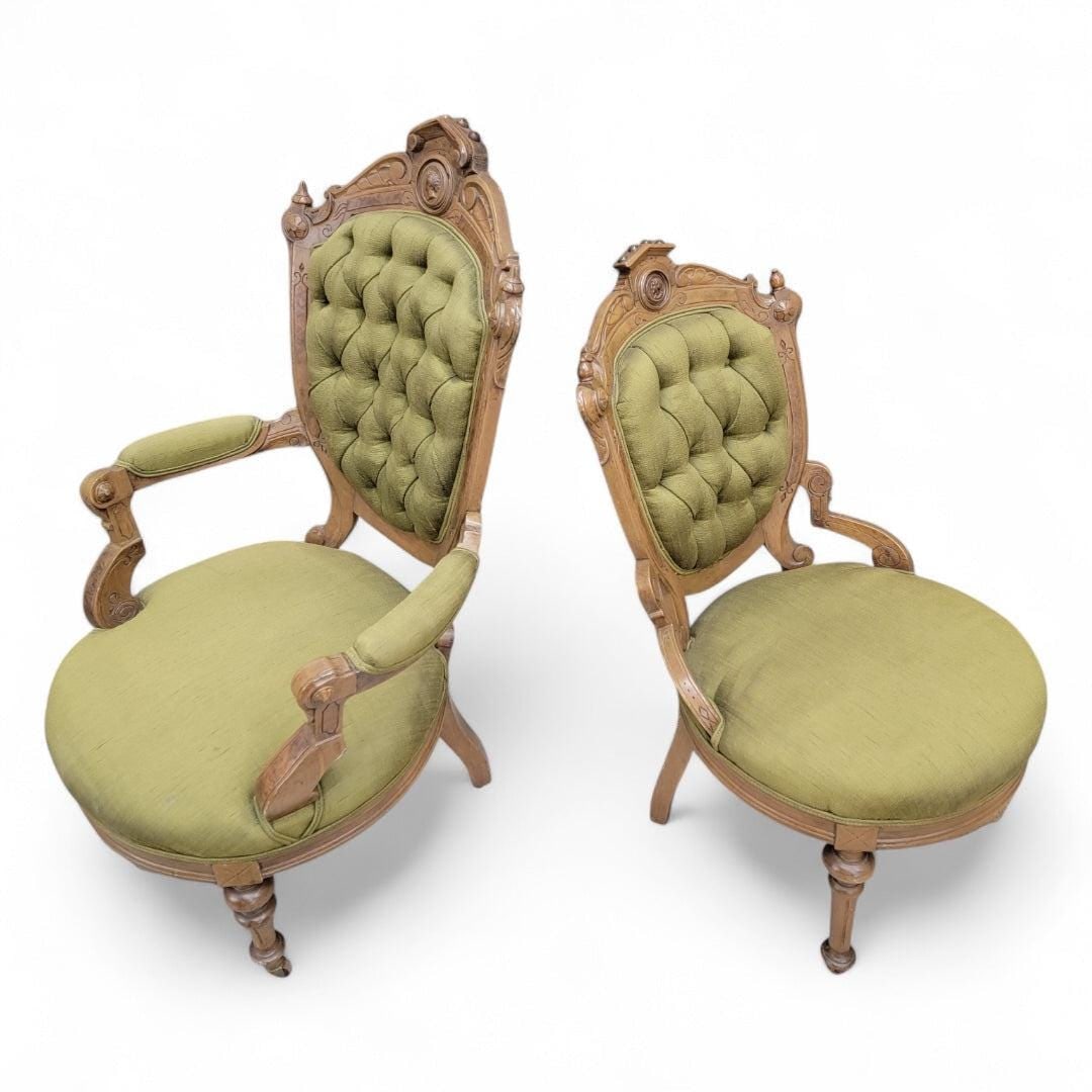 Antique Victorian John Jelliff Style Carved Chairs - Set of 2 - 4