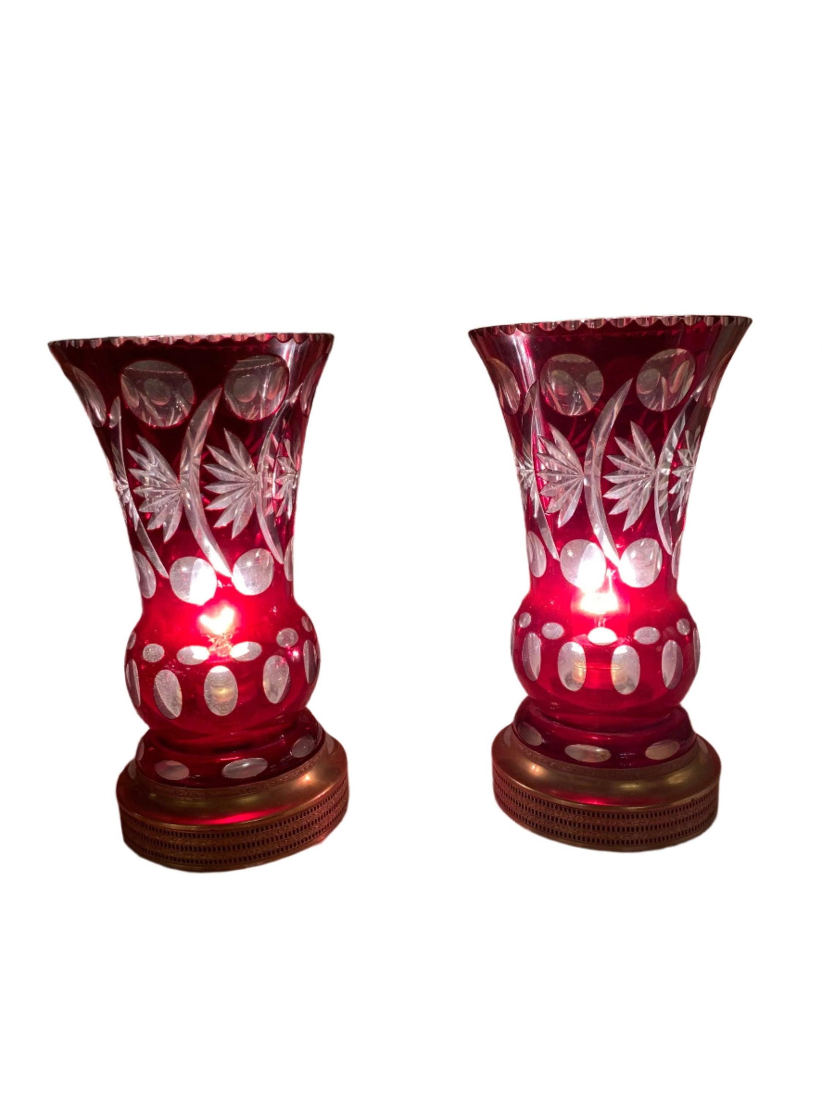 Antique Cranberry Crystal Table Lamps - Pair (1 of 4)