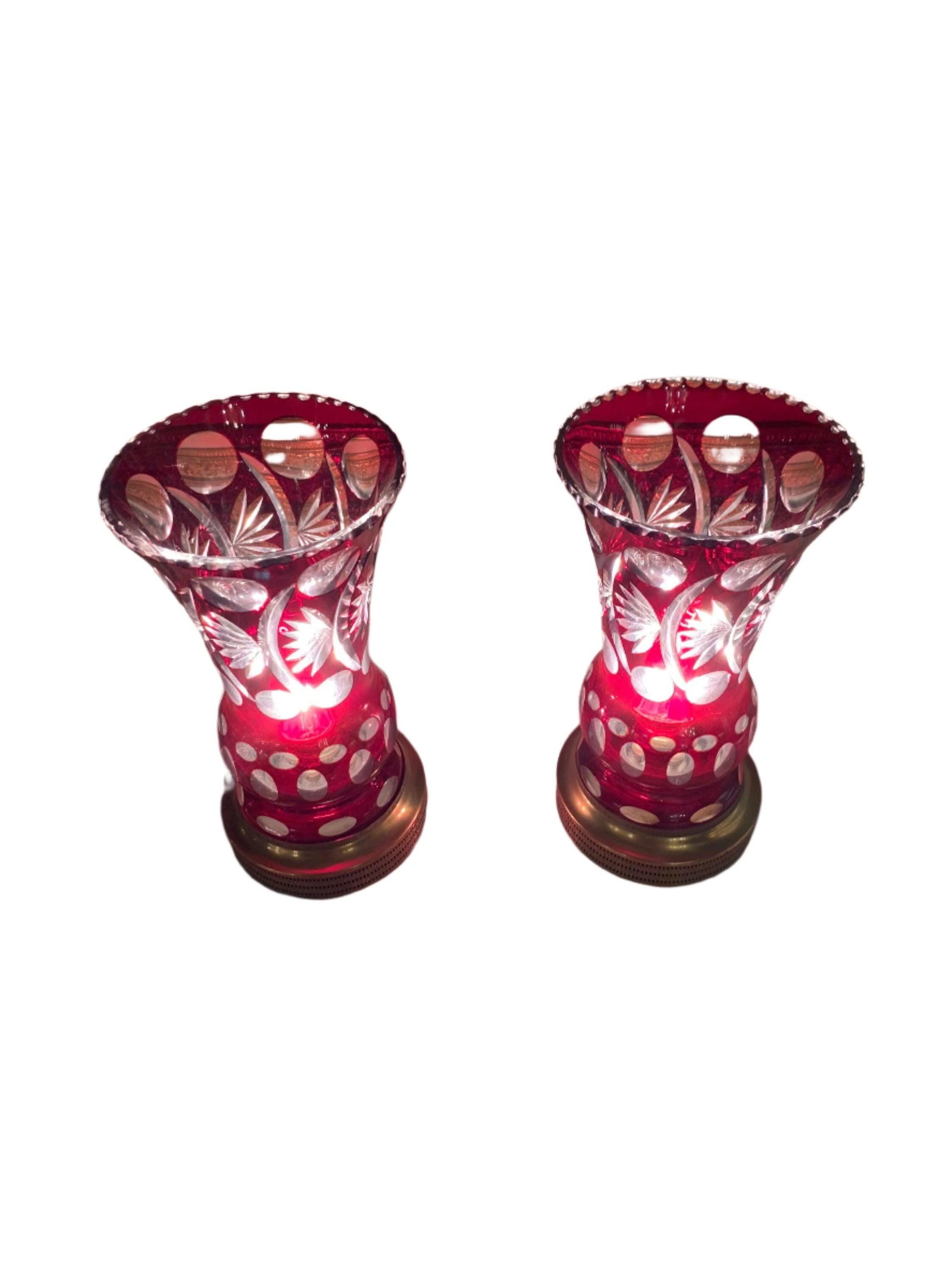 Antique Cranberry Crystal Table Lamps - Pair - 2