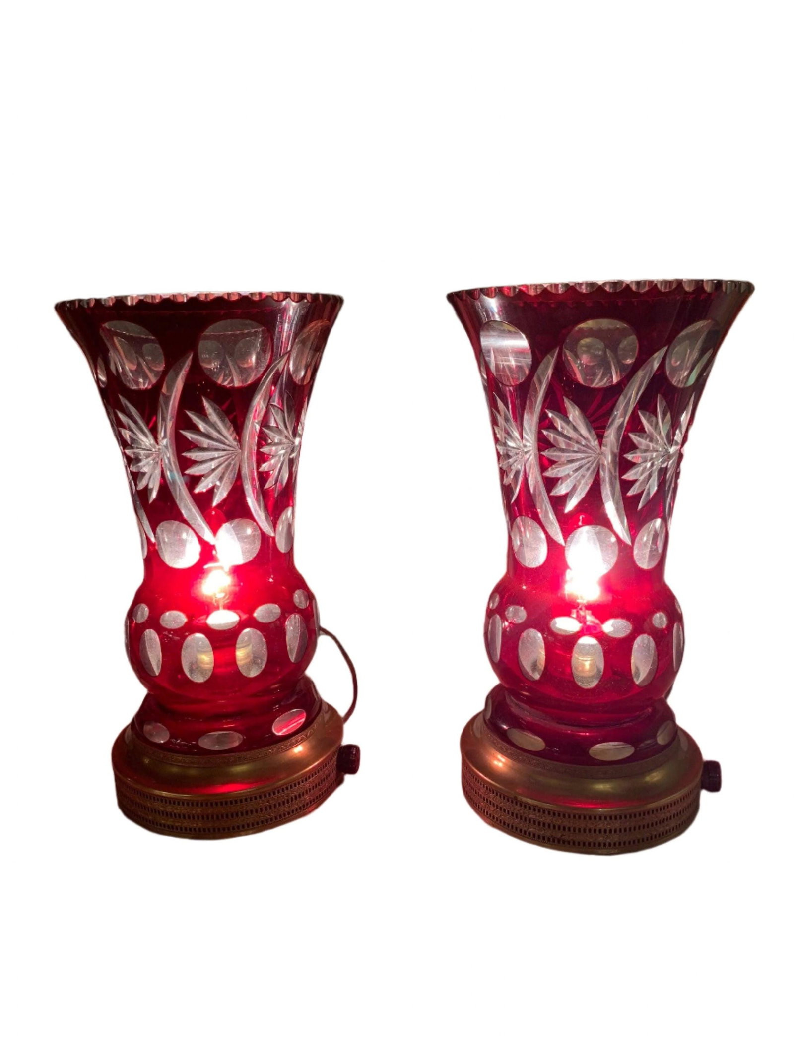 Antique Cranberry Crystal Table Lamps - Pair - 4