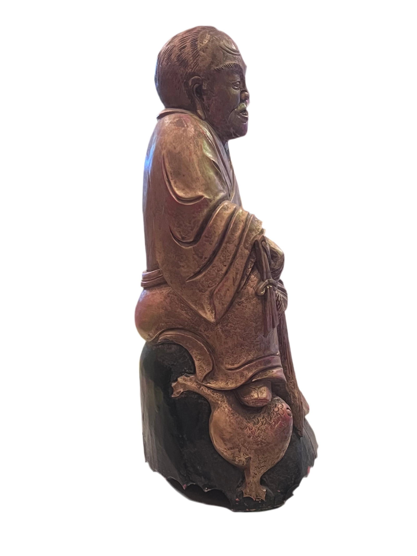 Antique Chinese Carved Monk Figurine - 3