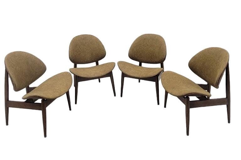 4 MCM Clam Shell Chairs by Seymour James Weiner for Kodawood: Mid Century Modern Clam Shell Chairs by Seymour James Weiner for Kodawood - Set of 4Featuring 4 vintage MCM “Clam Shell” armchairs designed by Seymour J. Wiener for Kodawood in the United 