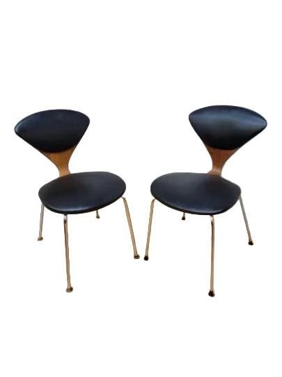 MCM Norman Cherner for Plycraft Side Chair - Pair: MCM Norman Cherner for Plycraft Side Chair - PairPair of Mid-Century Modern side chairs by Norman Cherner for Plycraft, featuring sculptural molded wood frames and black vinyl upholstery. Clean,