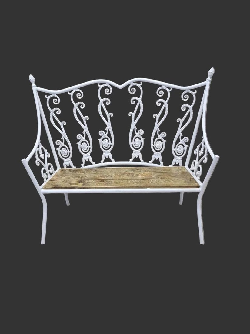 Antique Victorian Colonial Style White Wrought Iron Bench (1 of 6)