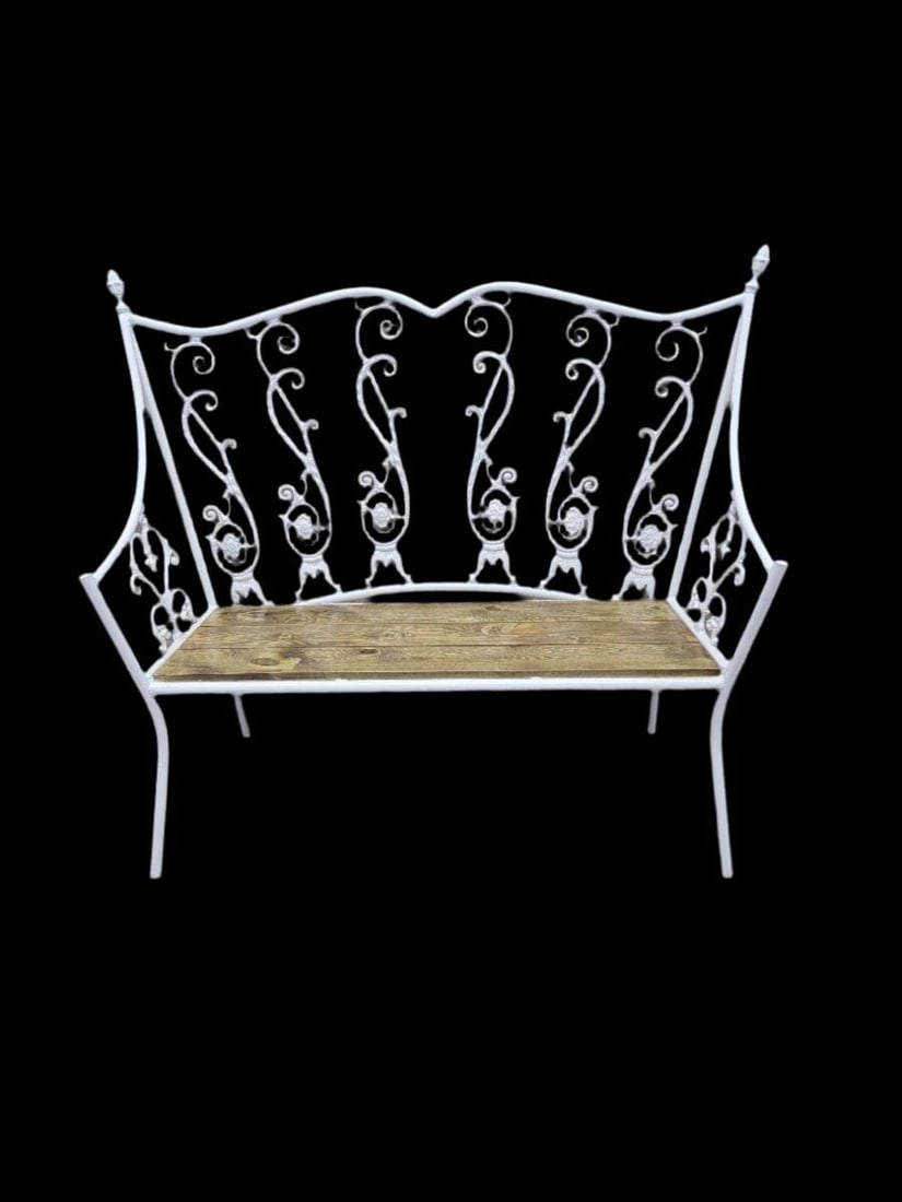 Antique Victorian Colonial Style White Wrought Iron Bench - 6