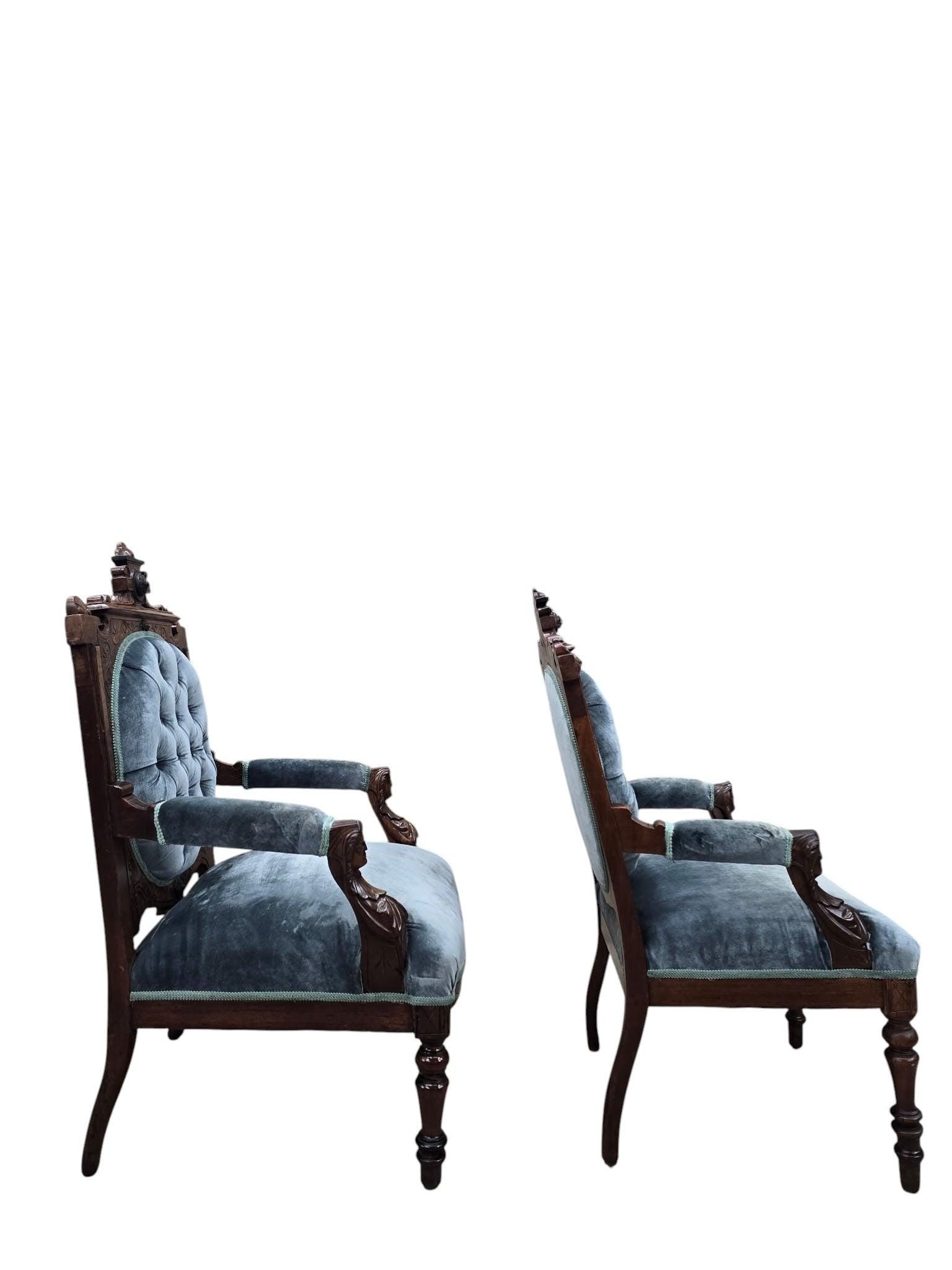 new - Antique Renaissance Revival Carved Chairs by John Jelliff - Set of 2 - 3