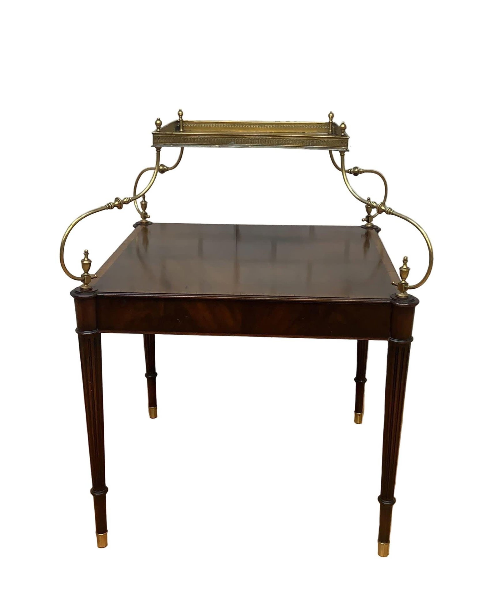Antique Weiman Heirloom French Louis Style Brass Mounted Tray Table: Antique Weiman Heirloom French Louis Style Brass Mounted Tray Top Single Drawer Dessert TableThis Antique Weiman Heirloom French Louis style brass mounted tray-top single drawer dessert table is a