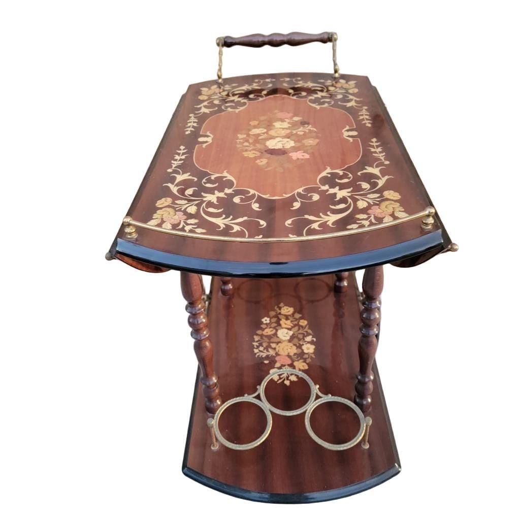 Vintage Italian Marquetry Two Tier Drop-Leaf Bar Cart - 7