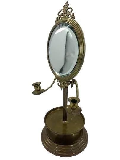 Antique Victorian Brass Shaving Stand Mirror with Candle Holders - 2