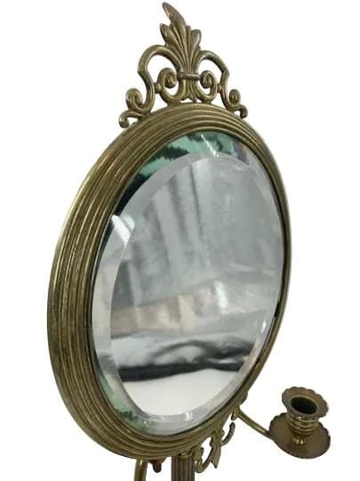 Antique Victorian Brass Shaving Stand Mirror with Candle Holders - 3