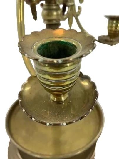 Antique Victorian Brass Shaving Stand Mirror with Candle Holders - 4