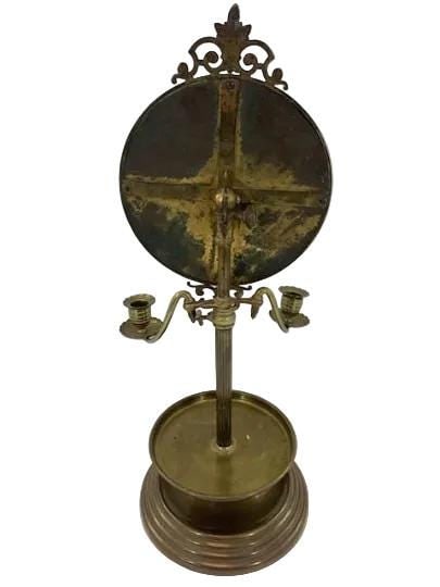 Antique Victorian Brass Shaving Stand Mirror with Candle Holders - 6