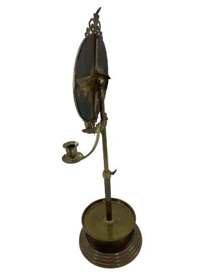 Antique Victorian Brass Shaving Stand Mirror with Candle Holders - 7