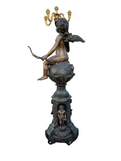Vintage Victorian Style Winged Cherub Candelabra Bronze Statues - Set of 2 - 3