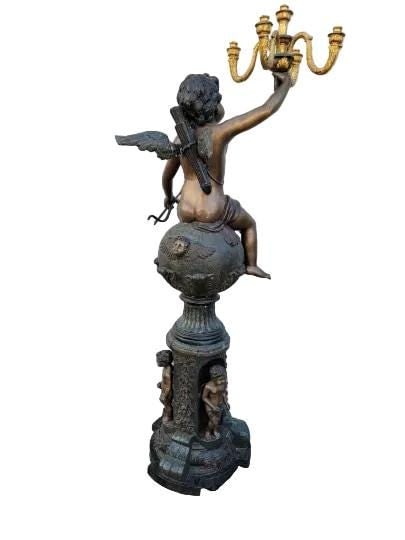 Vintage Victorian Style Winged Cherub Candelabra Bronze Statues - Set of 2 - 5