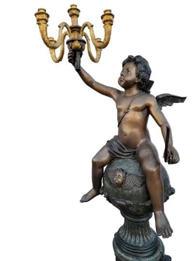 Vintage Victorian Style Winged Cherub Candelabra Bronze Statues - Set of 2 - 6