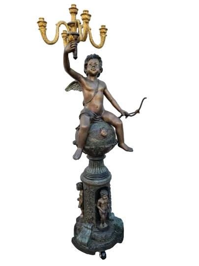 Vintage Victorian Style Winged Cherub Candelabra Bronze Statues - Set of 2 - 7