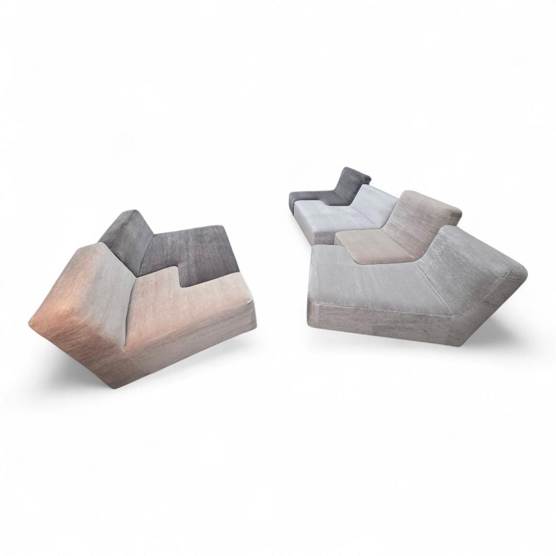 6 Piece Modular Sofa by Ligne Roset Newly Reupholstered: Materials: mohairLigne Roset “Confluences” by Philippe Nigro – 6-Piece Modular Sectional Newly Reupholstered in Italian MohairStriking “Confluences” sectional by