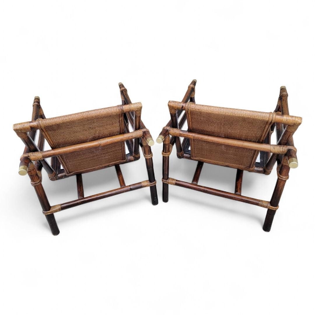 Vintage Pagoda Bamboo Rattan Lounge Chairs by Ficks Reed - Set of 2 - 4