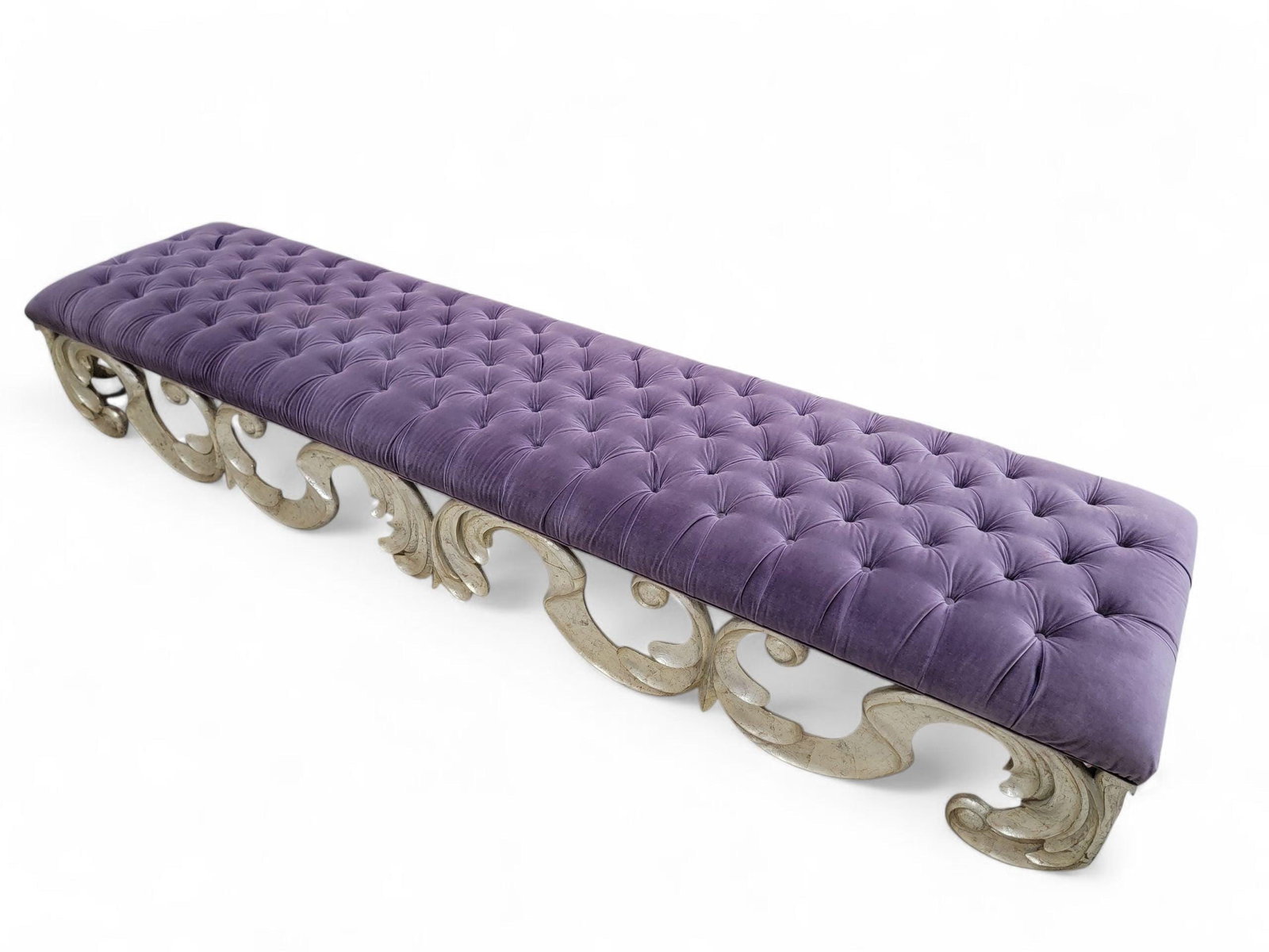 Vintage Scrolled Tufted Bench in Purple Velvet by Christopher Guy - 4