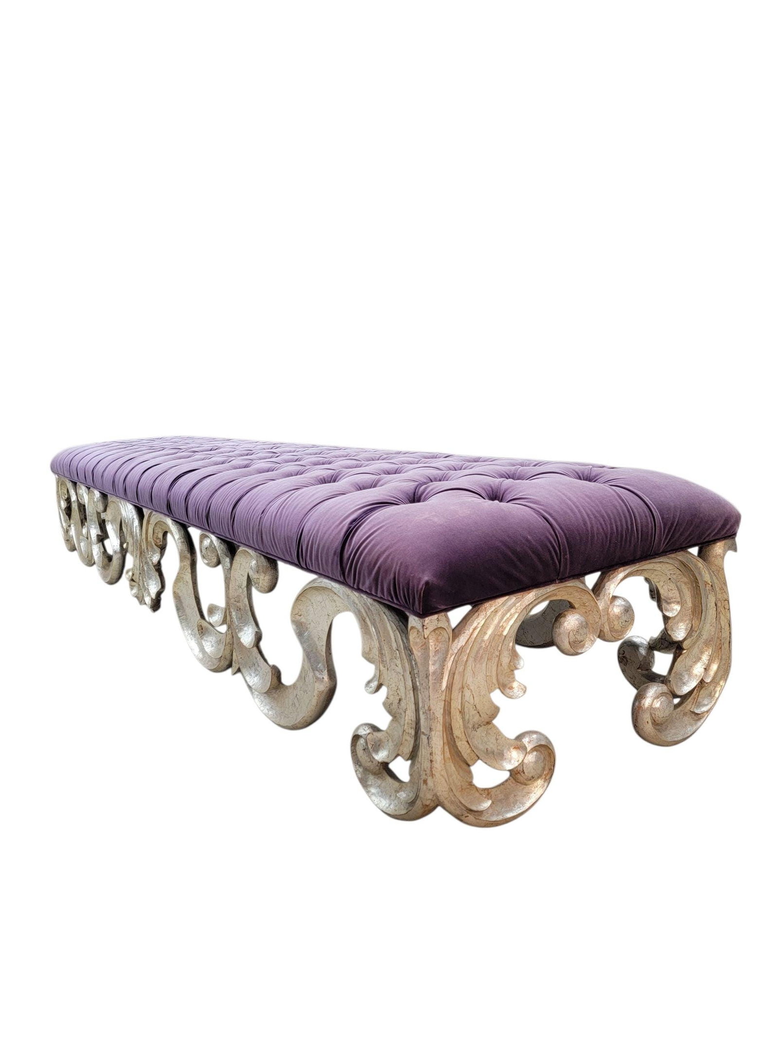 Vintage Scrolled Tufted Bench in Purple Velvet by Christopher Guy - 5