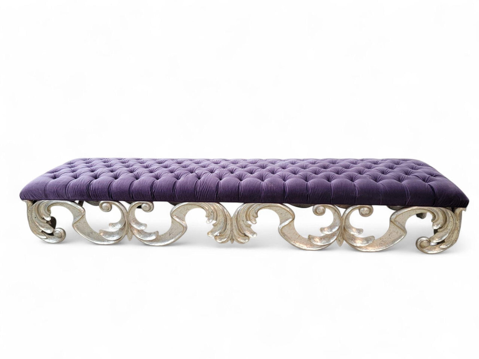 Vintage Scrolled Tufted Bench in Purple Velvet by Christopher Guy - 6