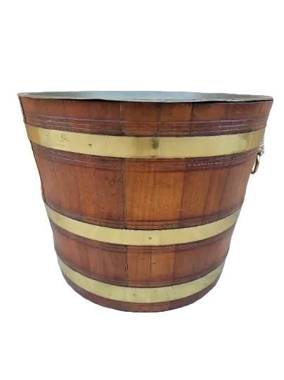 Antique Barrel Tray Top Table With Brass Bands and Lion Handles - 5