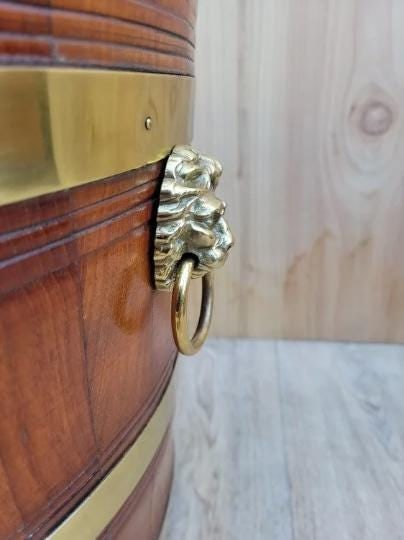 Antique Barrel Tray Top Table With Brass Bands and Lion Handles - 6