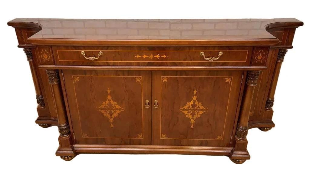 Vintage English Regency Style Inlaid Sideboard and Display Vitrine Cabinet - 2