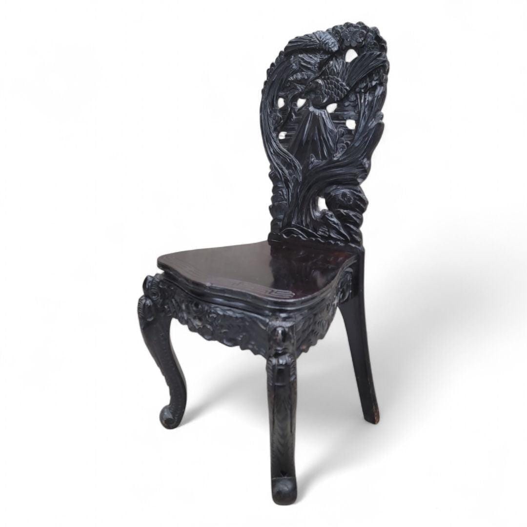 Antique Carved Ornate Japanese Export Hard Rosewood Writing Desk and Chair Set - 6