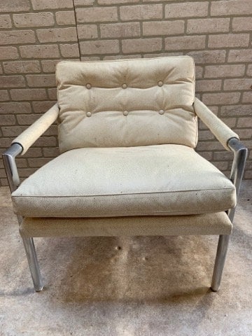Mid Century Modern Harvey Probber Style Armchair Newly Upholstered: Vintage from the 1960sMaterials: leather, aluminum, metalOverall width: 28 inchesOverall height: 30 inchesOverall depth: 30 inchesSeat height: 19 inchesMid Century Modern Harvey Probber Style