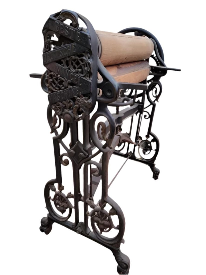 Antique Beste Deutsche Linen Press Mangel Machine - 6
