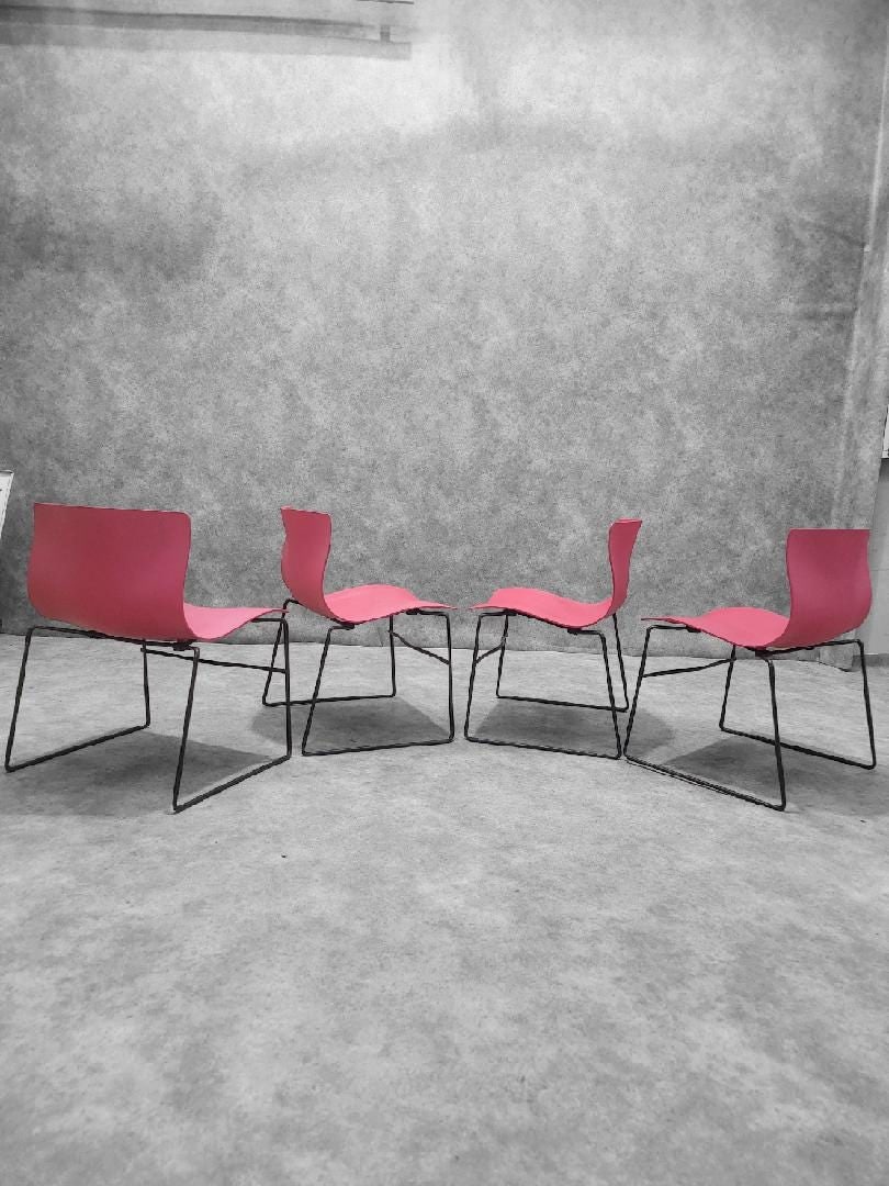 Mid Century Modern Massimo Vignelli for Knoll International Handkerchief Chairs in Red - 4 Piece Set - 5