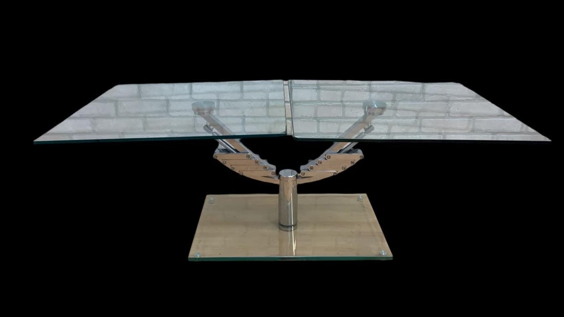 Vintage Italian Mod Glass Top Extending 2 Arm Cocktail Table: Vintage Italian Mod Glass Top Extending 2 Arm Cocktail Table Circa 20th Century DimensionsH 17"- 21"W 48” - 58” D 23.5”Good conditionCONDITION: Please be aware that all items are use