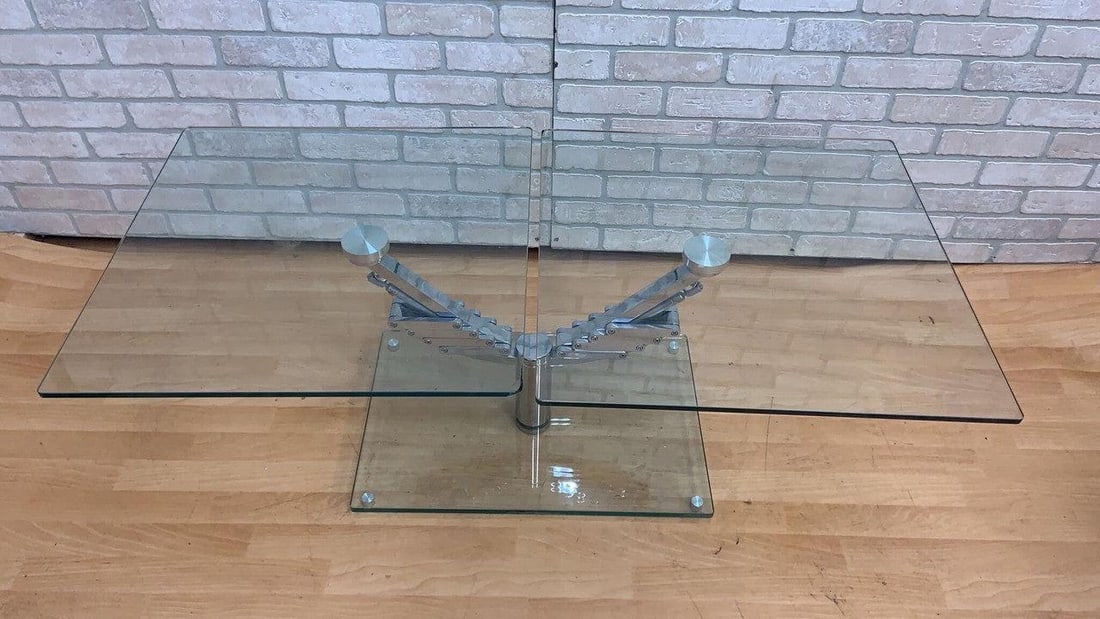 Vintage Italian Mod Glass Top Extending 2 Arm Cocktail Table - 5