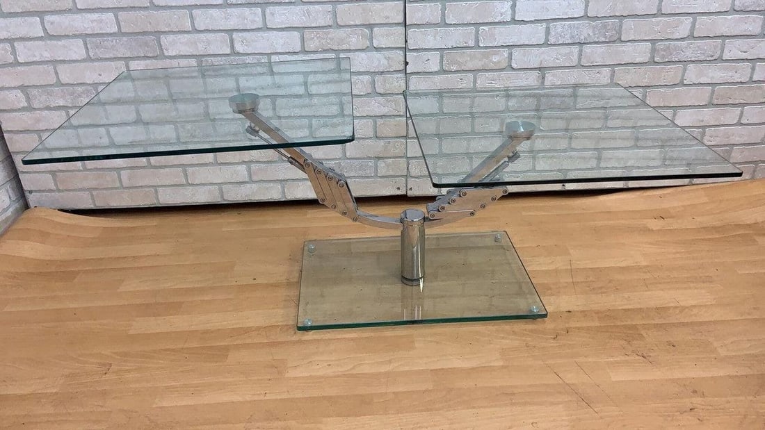 Vintage Italian Mod Glass Top Extending 2 Arm Cocktail Table - 6