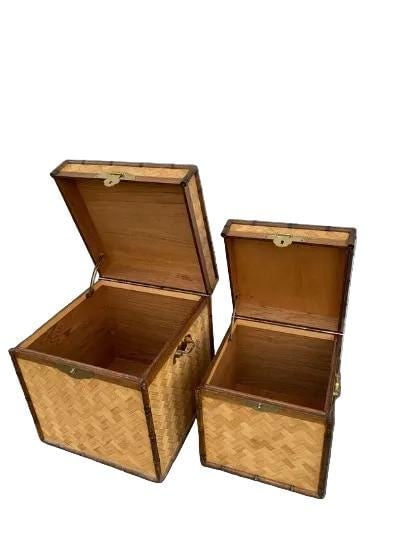Vintage Asian Style Woven Bamboo Nesting Storage Trunks - Set of 2 - 2