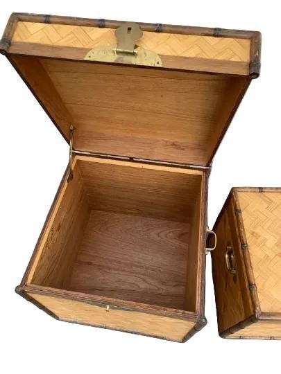 Vintage Asian Style Woven Bamboo Nesting Storage Trunks - Set of 2 - 5