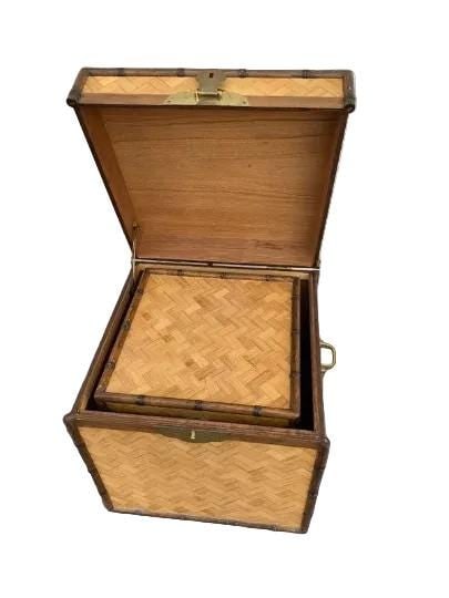 Vintage Asian Style Woven Bamboo Nesting Storage Trunks - Set of 2 - 6